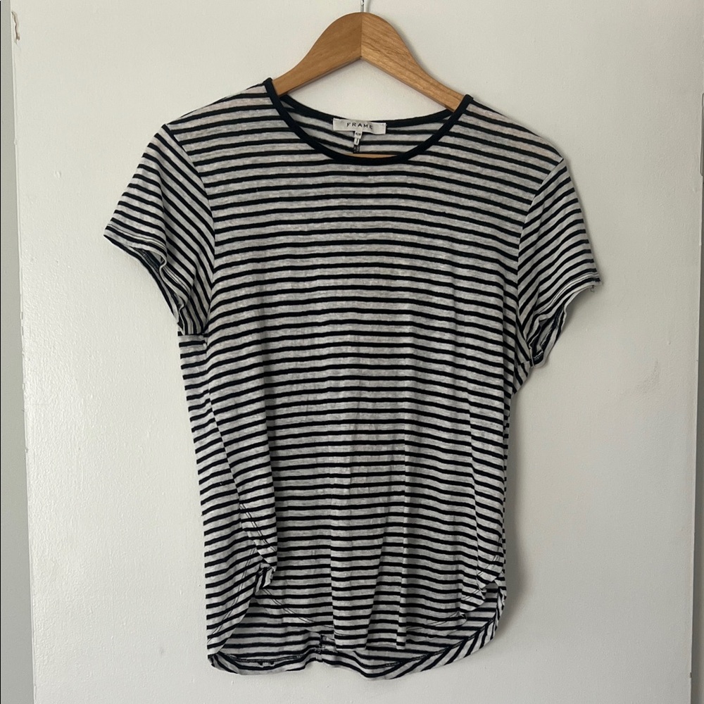 Frame Denim Navy and White Striped Tee